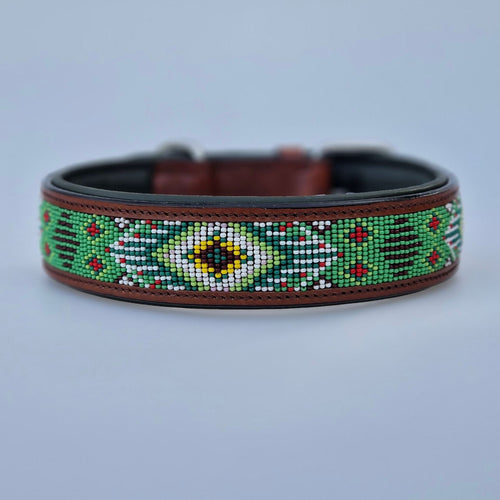 Leder Halsband GREEN AZTEK NEW