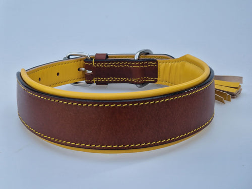 Leder Halsband TWO TONE - GELB - BRAUN