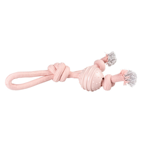 Hundespielzeug Seilschlaufe mit Knoten & Gummiball Rosa