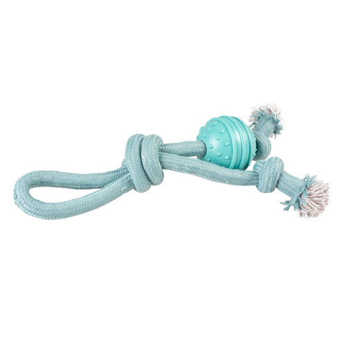 Hundespielzeug Seilschlaufe mit Knoten & Gummiball Blau