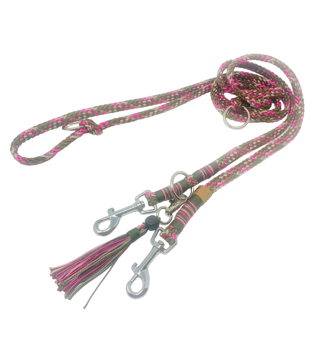 Hundeleine Seil braun-rosa-taupe silber Karabiner