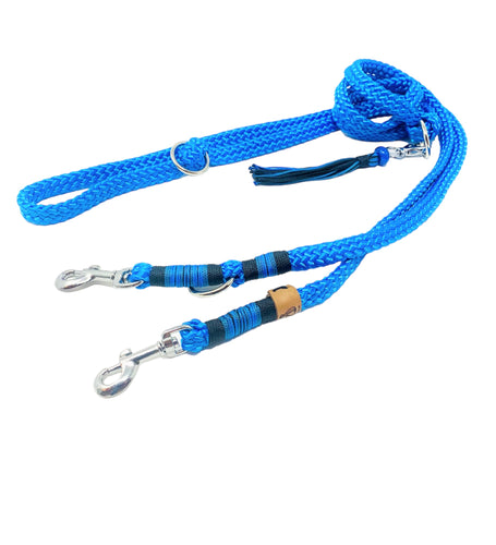 Hundeleine Seil blau-schwarz silber Karabiner