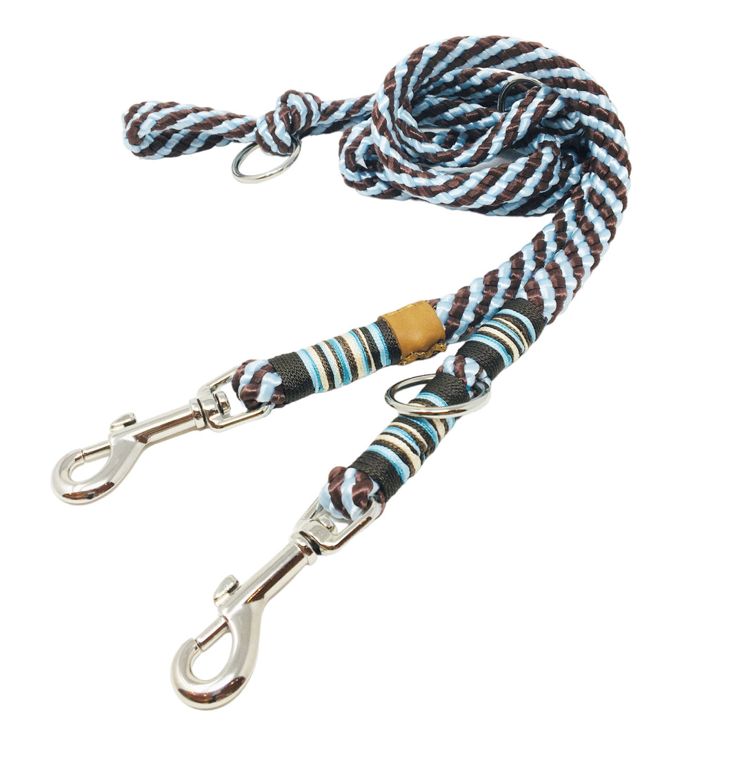 Hundeleine Seil hellblau-dunkelbraun silber Karabiner