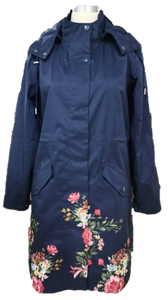 Langer Regenmantel für Damen Flower Shower dunkelblau