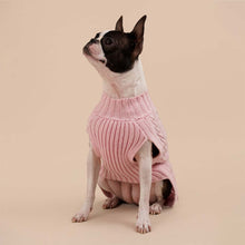 Laden Sie das Bild in den Galerie-Viewer, Hundepullover aus 100 % Baumwolle mit Zopfmuster rosa