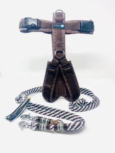 Hundeleine Seil hellblau-dunkelbraun silber Karabiner